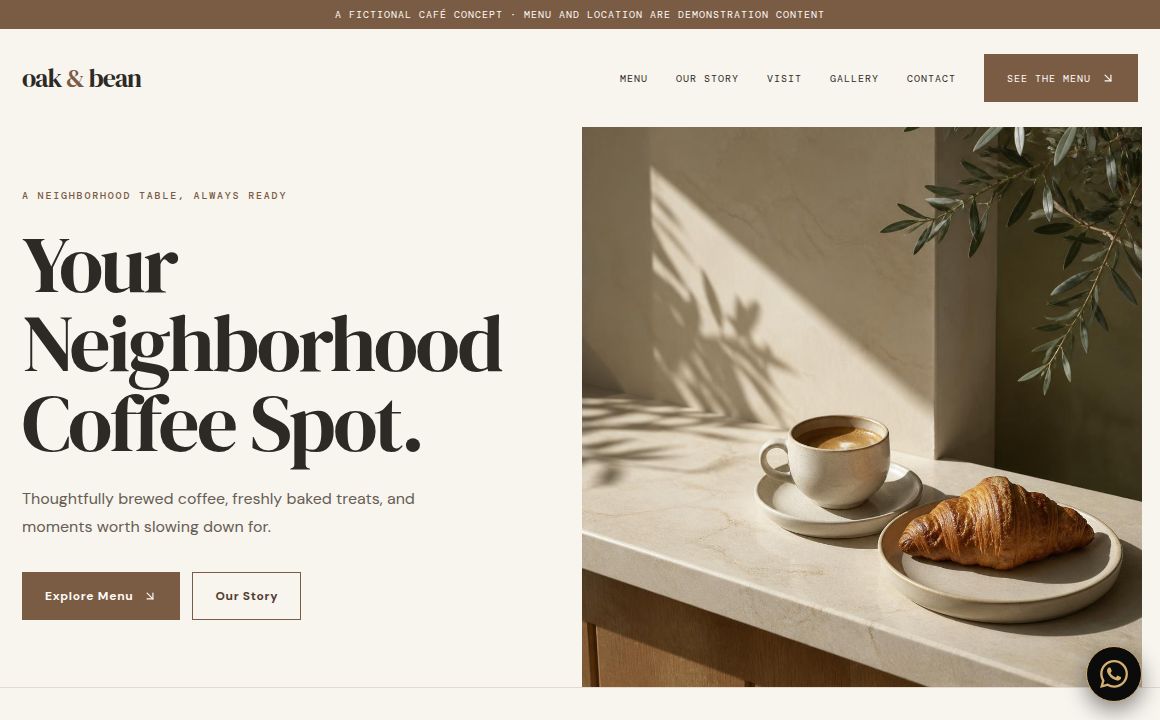 Oak & Bean Café — live website preview